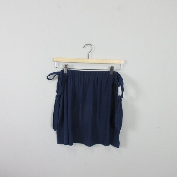 Club Monaco Silk Blouse Women M Navy Off Shoulder Cropped 3/4 Sleeve Preppy 64 - Picture 1 of 7